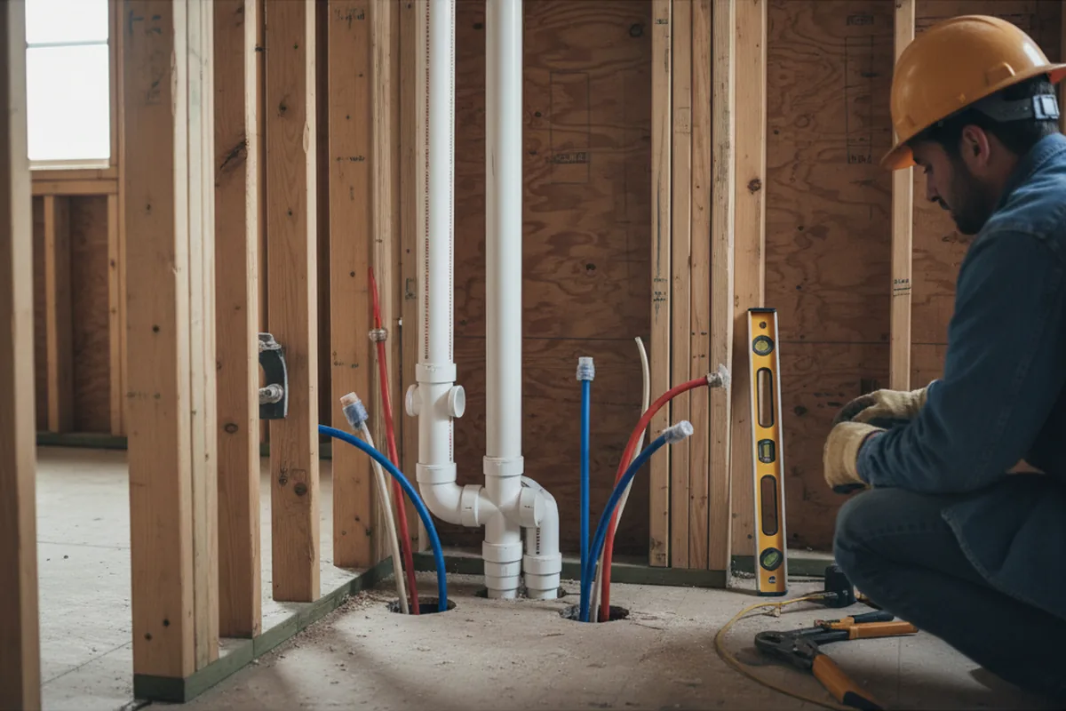 Drain and supply rough-in during Sump Pump Repair in Caddo Mills